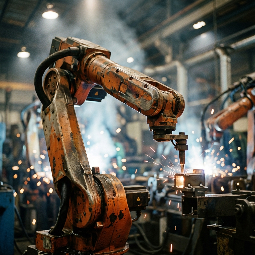 Real-time industrial telemetry feed showing factory automation and robotic arm performance metrics